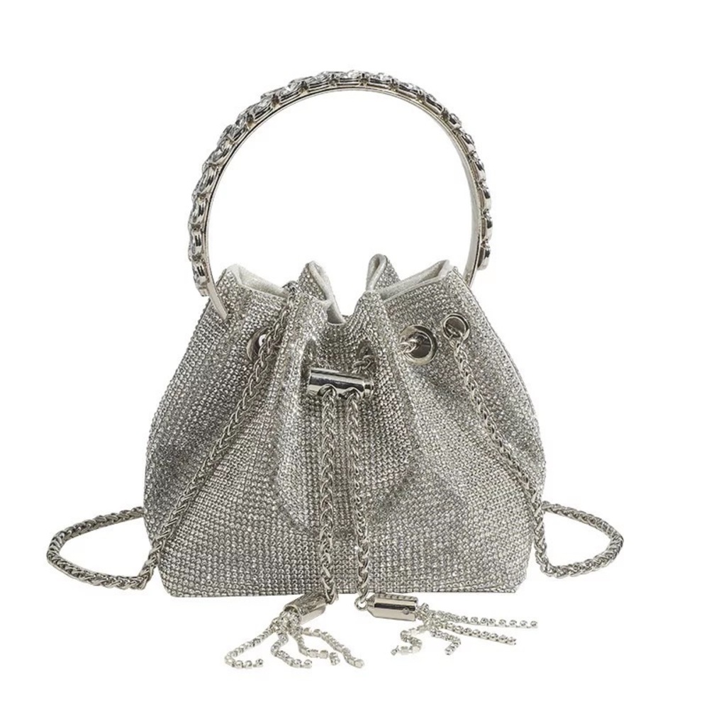 NEW! LUXURY DIAMOND TASSEL EVENING CLUTCH/CROSSBODY BUCKET BAG